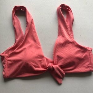 Pink tie-front bikini top